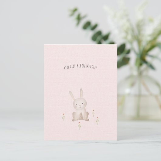 Schattig Konijn Met Bloemen Baby Meisje Dochter Postkarte (Stehend Vorderseite)