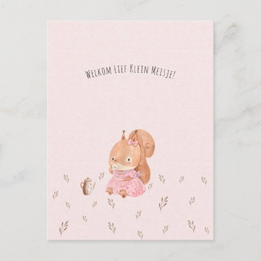 Schattige Eekhoorn Drinkt Thee Baby Meisje Dochter Postkarte (Vorderseite)