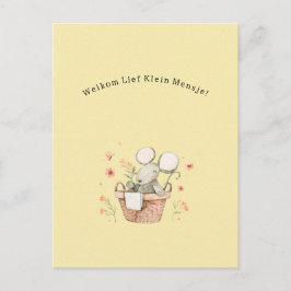 Schattige Muis Met Bloemen Welkom Nieuwe Baby Postkarte