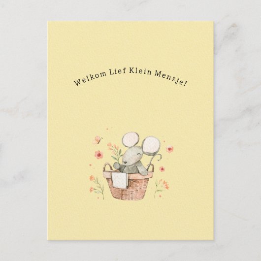 Schattige Muis Met Bloemen Welkom Nieuwe Baby  Postkarte (Vorderseite)