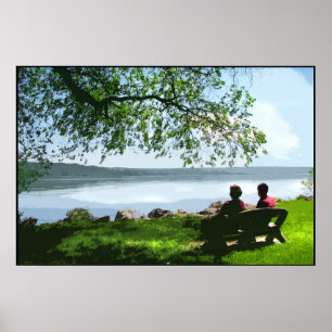 Schattige Seeuferbank Poster
