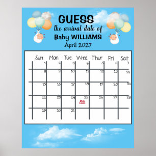 Schätz den Geburtstermin Kalender Baby Ballon Post Poster