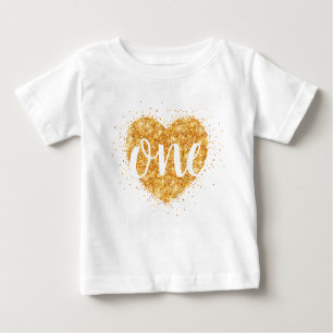 Schatz-GoldGlitzer-Herz-erstes Geburtstags-Shirt Baby T-shirt