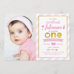 Schatz-Goldrosa-Valentinsgruß-1. Geburtstag laden Einladung