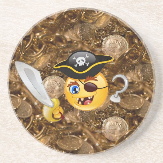Schatz Pirate Emoji Sandstein Untersetzer (Vorne)