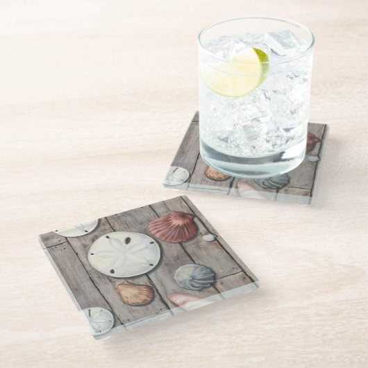 Schätze an der Küste Glasuntersetzer (Schrägansicht)