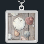 Schätze an der Küste Versilberte Kette<br><div class="desc">Megan Meagher ist bekannt für ihre einfachen Kunstwerke. Dieses Bild zeigt die Einfachheit der Schätze der Küste,  einschließlich Sand Dollars und Muscheln in einem pastellfarbenen Ton. Meagher umschließt einen hölzernen Hintergrund in ihrem Bild,  um diese Schätze zu kontrastieren. Holen Sie sich diesen Kunstdruck heute auf Holzfarbe auf Ihrem Zazzle-Produkt.</div>