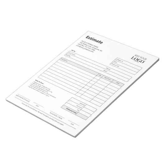 Schätzformular | Modernes Minimalistisches Berufli Notizblock (angewinkelt)