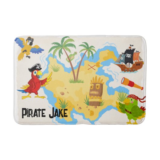 Schatzinsel mit Piratennamen und Papageien Badematte (Vorderseite)