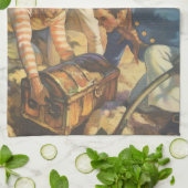 Schatzinsel, Piraten der Vintagen Märchen Küchentuch (Gefaltet)
