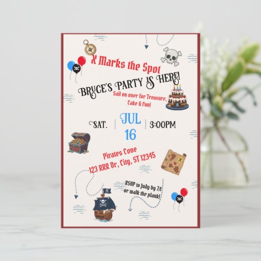 Schatzkarte Pirate Birthday Party Einladung (Stehend Vorderseite)