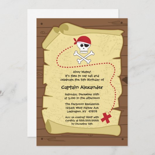 Schatzkartenpiraten-Geburtstags-Party Einladung (Vorne/Hinten)