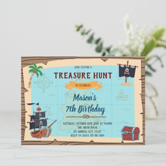 Schatzsuche Einladung (Stehend Vorderseite)