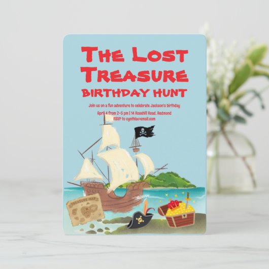 Schatzsuche Geburtstag Einladung (Stehend Vorderseite)