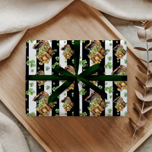 Schatztruhe Elegant Vintage Schwarz gestreift Geschenkpapier