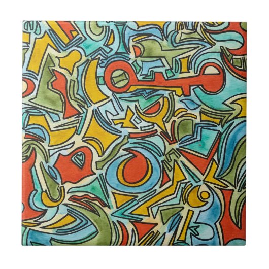 Schatztruhe - Fette Farbige Wasserfarbenkunst Fliese (Vorderseite)