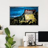 Schatztruhe von Gold auf den Felsen Poster (Heimbüro)