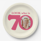Schau 70. Geburtstag Foto Creme rosa Papiertüte Pappteller (Vorderseite)