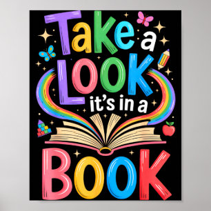 Schau in einem Buch regenbogen kunst buchwurm Poster