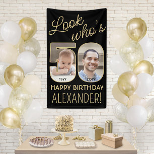 Schau mal, wer 50 ist Schwarz & Gold 2 Foto Geburt Banner