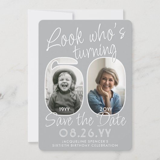 Schau mal, wer 60 ist Moderne Foto-Nummern Geburts Save The Date (Vorderseite)