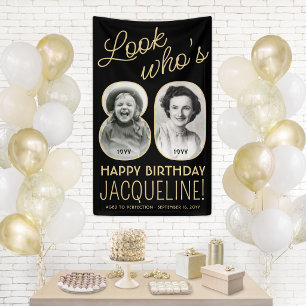 Schau mal, wer 80 ist Schwarz & Gold 2-Foto-Birthd Banner