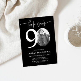 Schau mal, wer ist 90 Black 90. Birthday Invite Einladung