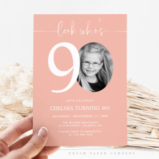 Schau mal, wer ist 90 | Pink 90. Geburtstagsladen Einladung