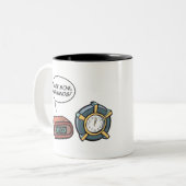 Schau Mama, keine Hände! Zweifarbige Tasse (Vorderseite Links)