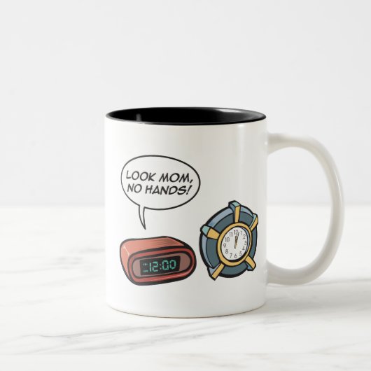 Schau Mama, keine Hände! Zweifarbige Tasse (Rechts)