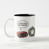 Schau Mama, keine Hände! Zweifarbige Tasse (Links)