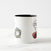 Schau Mama, keine Hände! Zweifarbige Tasse (Mittel)