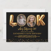 Schau wer 50 ist Schwarzes Gold Foto Fünfzigster G Einladung (Vorderseite)