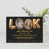 Schau wer 50 ist Schwarzes Gold Foto Fünfzigster G Einladung (Stehend Vorderseite)