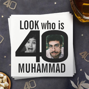Schau, wer ist 40. Geburtstag 2 Fotos schwarzes Pa Serviette