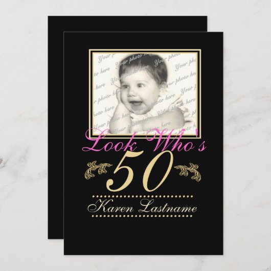 Schau, wer ist 50 Foto Einladung (Vorne/Hinten)