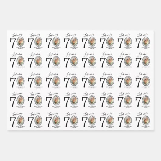 Schau, wer ist 70! Foto Happy Birthday Geschenkpapier Set (Vorderseite)