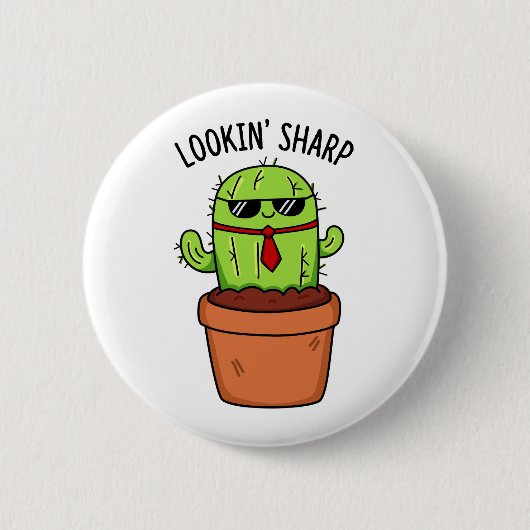Schauen Sharp Funny Cactus Pun Button (Vorderseite)