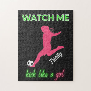 Schauen Sie mir zu, wie ein Girl-Fußball   Puzzle