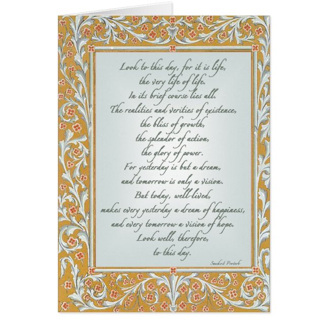 Schauen Sie sich diesen Tag Sanskrit Proverb an (Vorne)