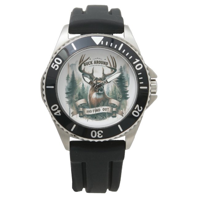 Schauen Sie sich um und erleben Sie die Hirschjagd Armbanduhr (Vorderseite)