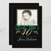 Schauen Sie, wer 40 Foto Aquamarin ist Einladung (Vorne/Hinten)