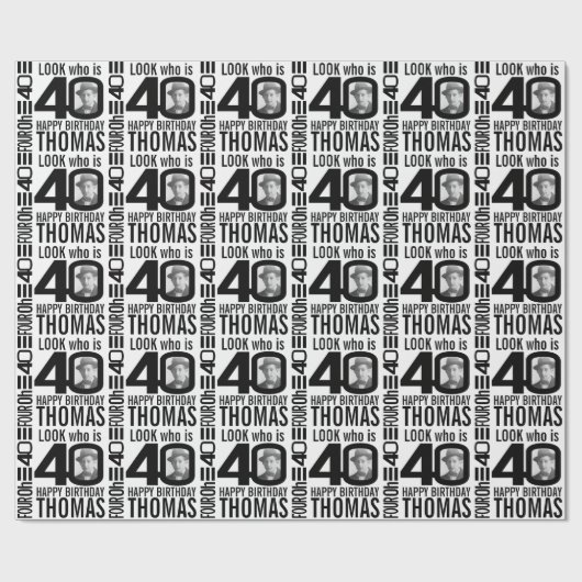 Schauen Sie, wer 40 Foto Bruder Mono 40. Geburtsta Geschenkpapier (Flach)