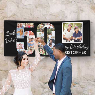 Schauen Sie, wer 50 Foto-Collage Schwarz 50. Gebur Banner