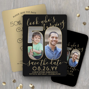 Schauen Sie, wer 50 wird: Schwarze und goldene Geb Save The Date