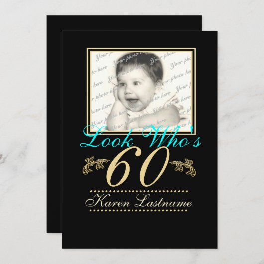 Schauen Sie, wer 60 Foto ist Einladung (Vorne/Hinten)