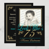 Schauen Sie, wer 75 Foto Aquamarin ist Einladung (Vorne/Hinten)