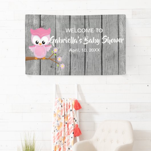 Schauen Sie, wer Baby-Duschen-Eulen-Fahne ist Banner (Insitu)
