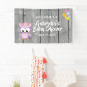 Schauen Sie, wer Babyparty-rosa Eulen-Fahne ist Banner (Insitu)