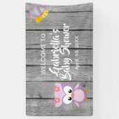 Schauen Sie, wer Babyparty-rosa Eulen-Fahne ist Banner (Vertikal)